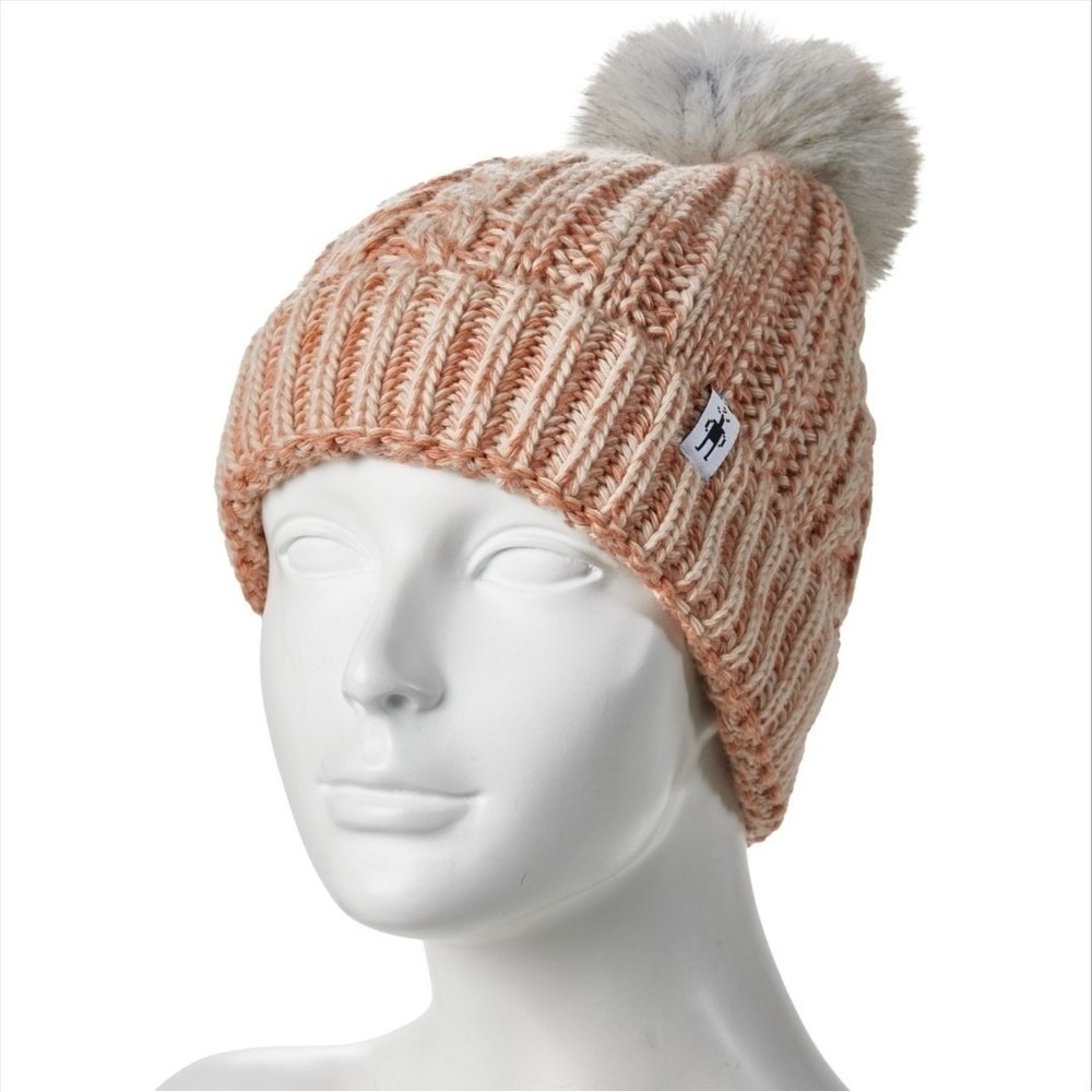 SmartWool Beanie - Women Girl Winter Knit Merino Wool with Pompom Almond hat